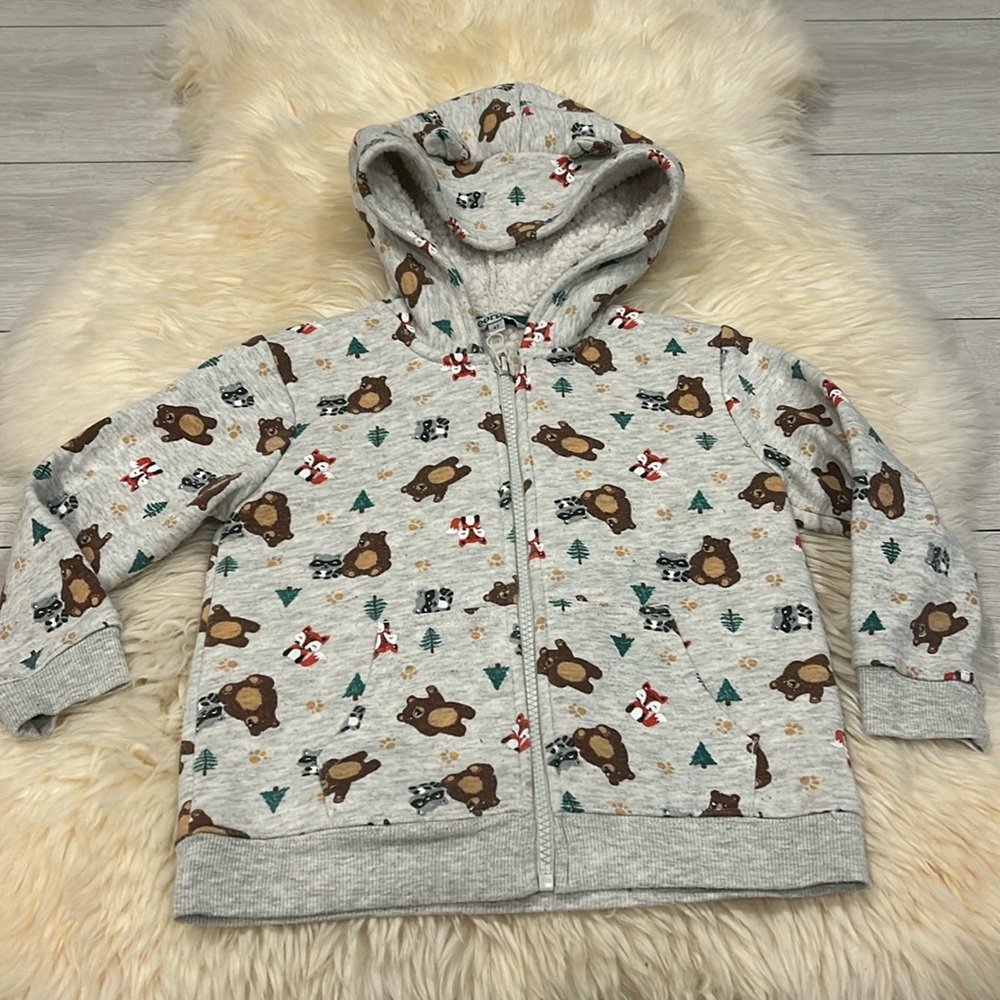 George White Bear Eared Fuzzy Lined Zipper Hoodie in Size 4T